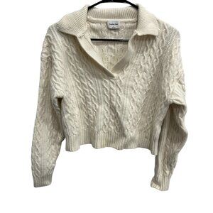 Sunday Best Womens Cable Knit Collared Cropped Sweater Size Small Cozy Trendy